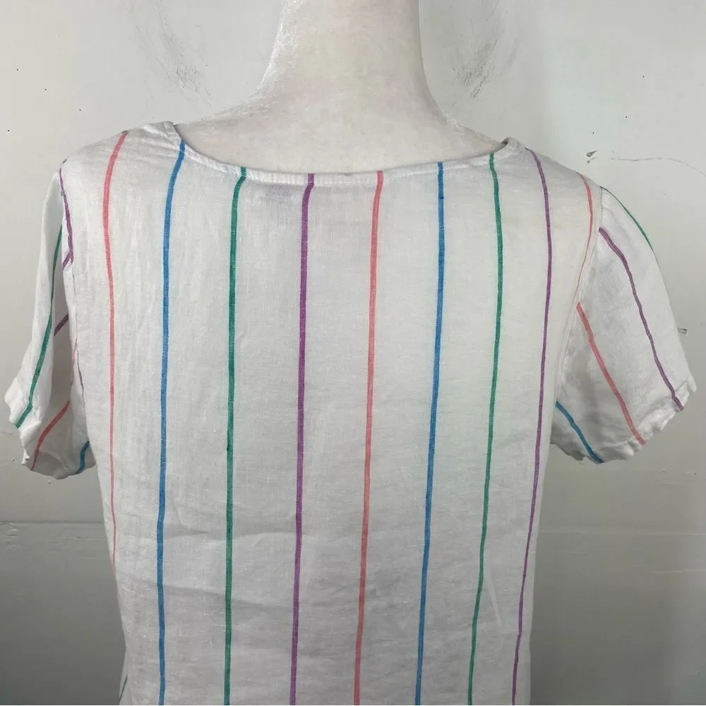 Christian Siriano 100% Linen Stripped Multicolor Top Short Sleeve size Small